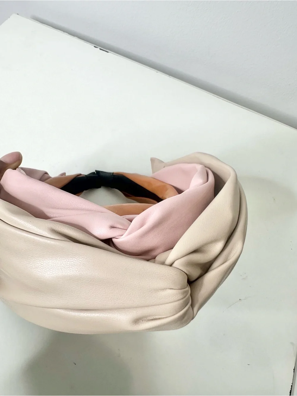 Pink brown beige Knotted faux leather Headbands- new set of 3